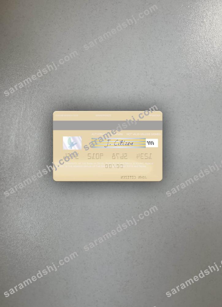 Saint Kitts and Nevis Bank of Nevis visa debit card photolook back